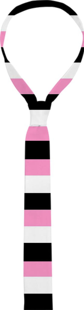 Black pink and white stripes tie
