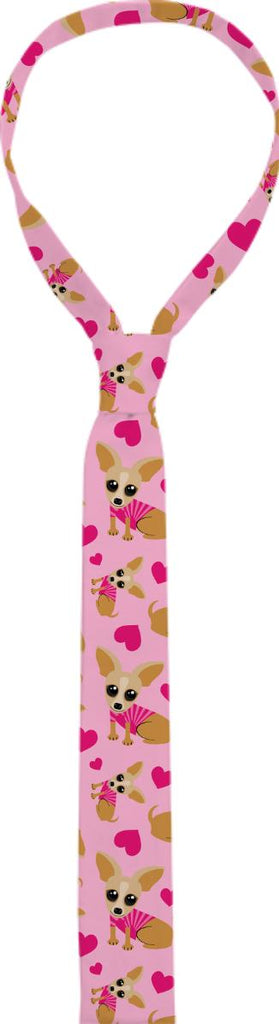 PINK CHIHUAHUA HEART PATTERN COTTON TIE