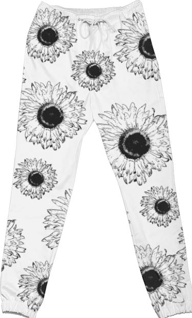 Black and White Sunflowers Cotton Pants