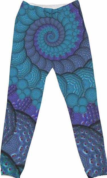 Blue Fractal Spiral Cotton Pants Trousers