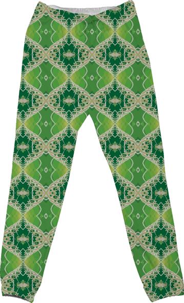 Green Fractal Pattern Cotton Pants