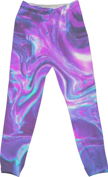 psychedelic swirl plastic cream cotton pants