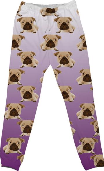 Pugs on Purple Gradient Cotton Pants