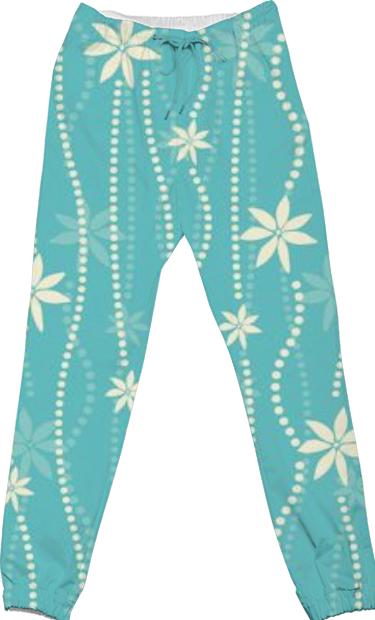 Teal and Cream Floral and Swirl Dots Pants