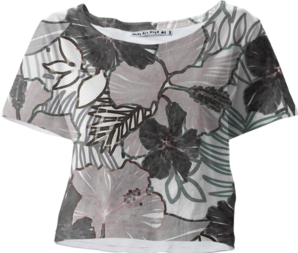 ABSTRACT FLORAL WOMENS CROP TEE