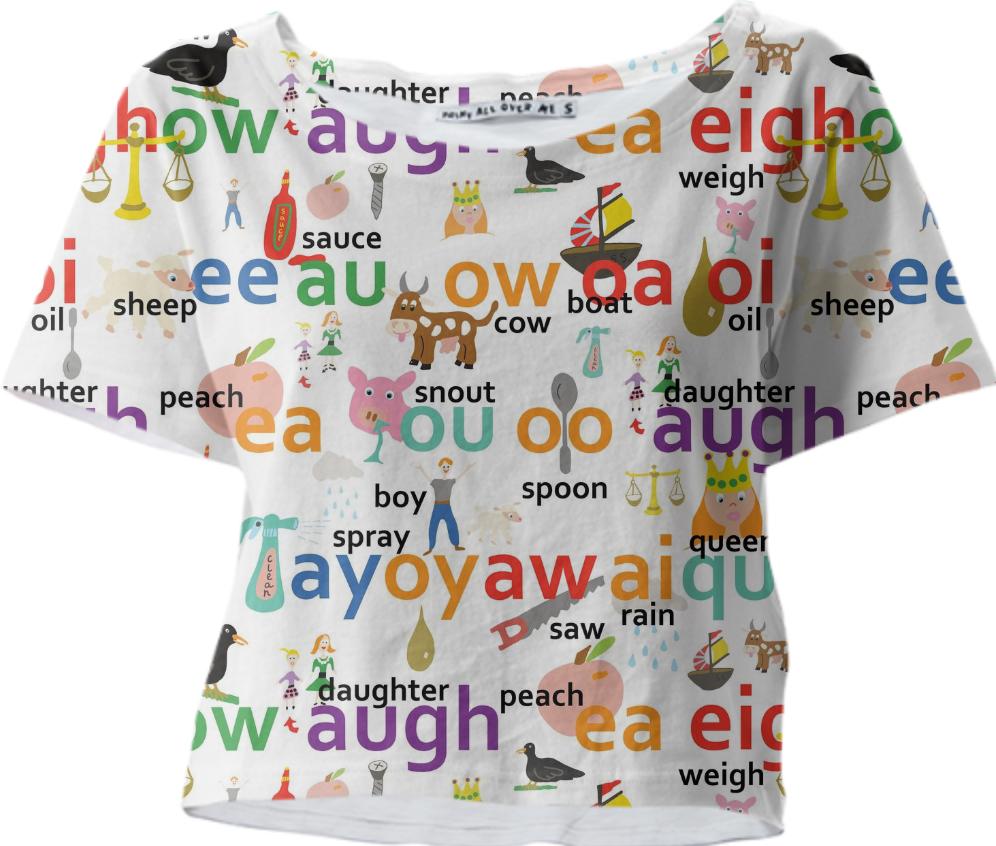 Alphabet more vowel sounds inspired cropped tee GIANT print