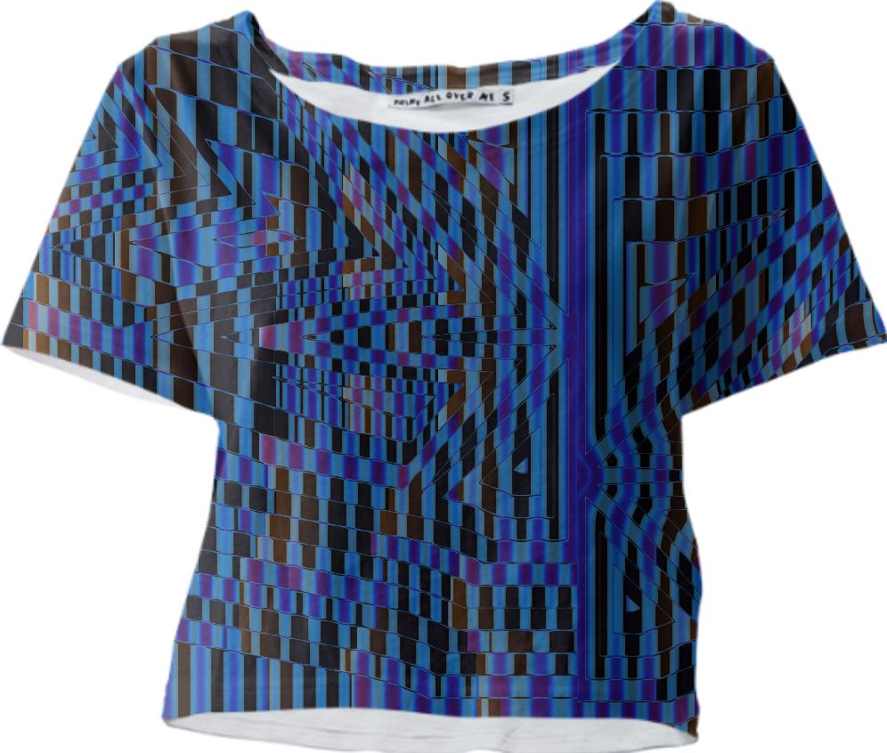 Blue and Black Abstract Mosaic Crop Tee