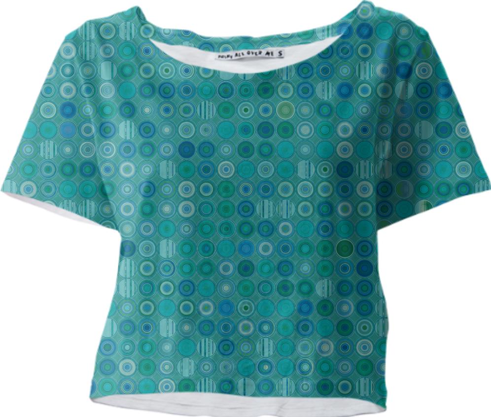 Blue Green Circles With Patterns Crop Tee