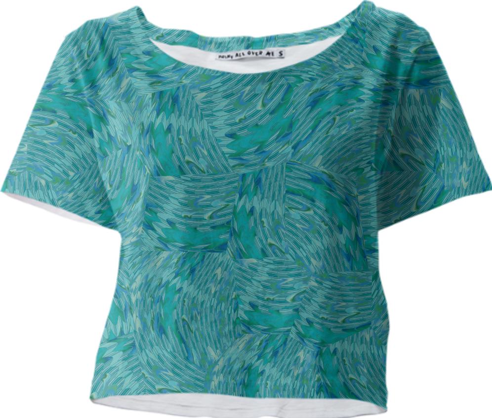 Blue Green Splashes Abstract Crop Tee