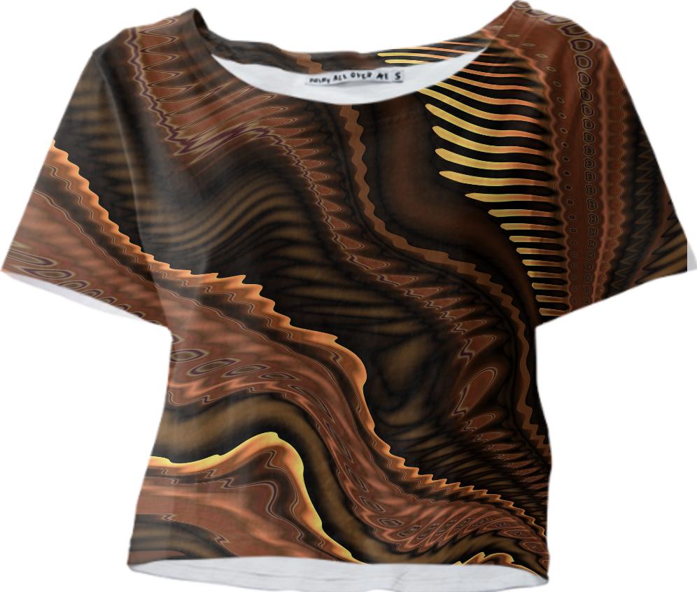 Contemporary Abstract 370 in Brown and Gold Crop Tee