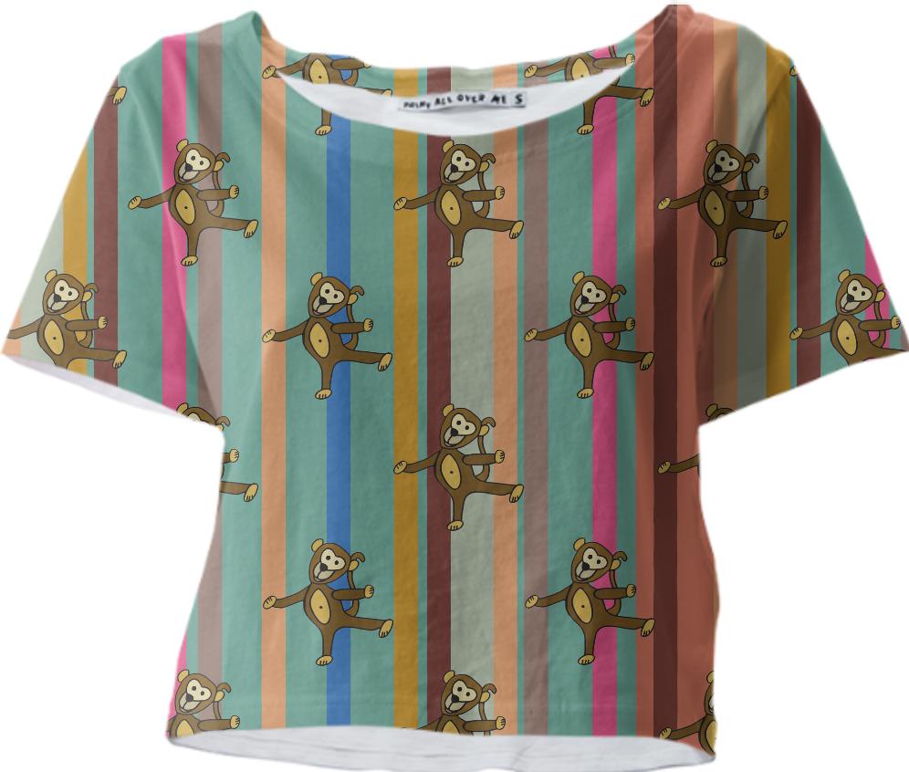 Little Monkey dancing over stripes cropped tee