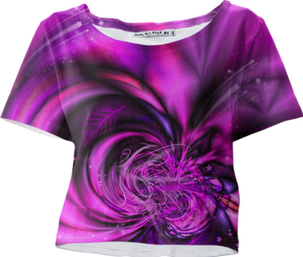 Pink Fractal with Digital Glitter and Stars Crop Tee