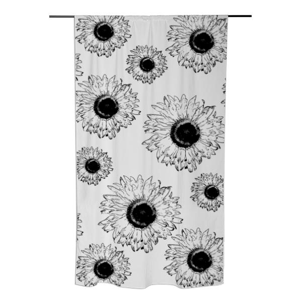 Black and White Sunflowers Curtains