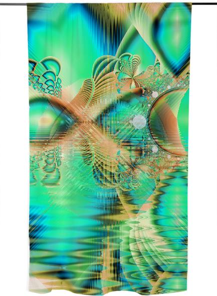Golden Teal Peacock Abstract Fractal Copper Crystal