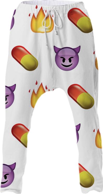 Emoji Fire Drop Pants White