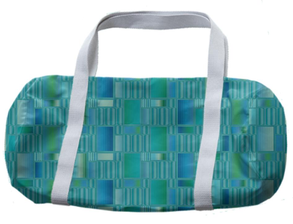 Aqua Tiles and Lines Geometric Duffle Bag