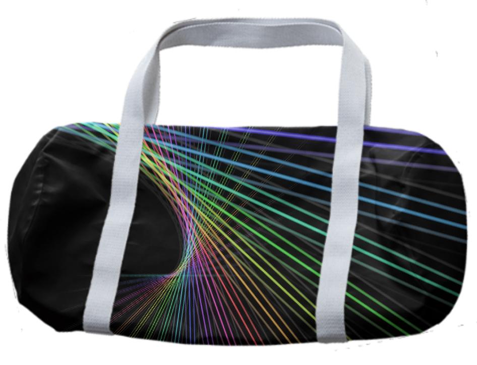 Black with Rainbow Color Lines Abstract Duffle Bag