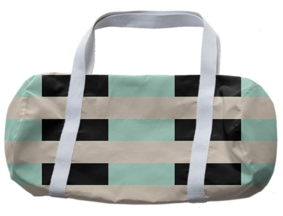 Tan and Mint Checkerboard Duffle Bag