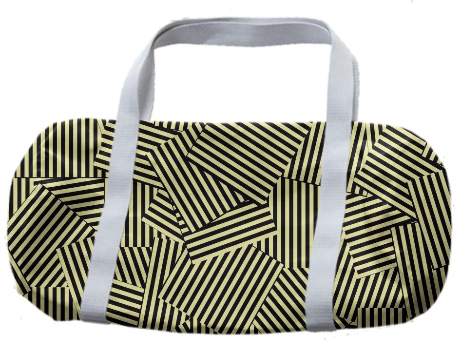 Trendy Cream Black Mix Abstract Stripe Patch Patterned Duffle Bag