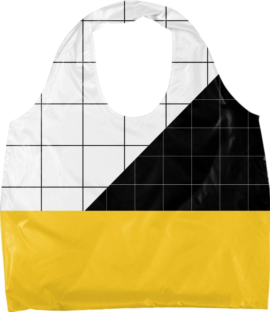 Black and White Grid with Yellow Stripe Eco Tote