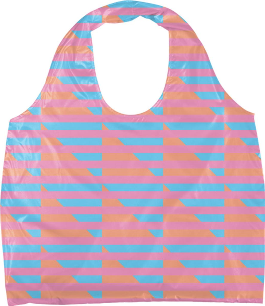 Peach Pink Blue Houndstooth Eco Tote