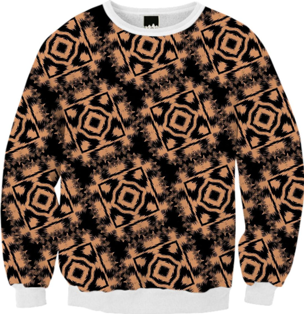 Black and Taupe Stylish Boho Patterned Sweatshirt Top