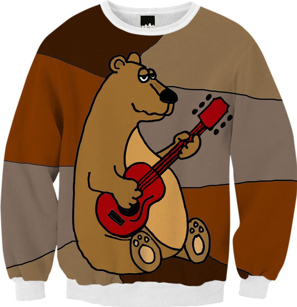 Funny Brown Bear Playing Guitar Art Sweatshirt