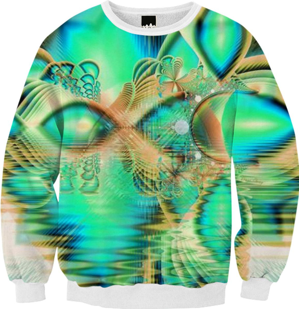 Golden Teal Peacock Abstract Fractal Copper Crystal