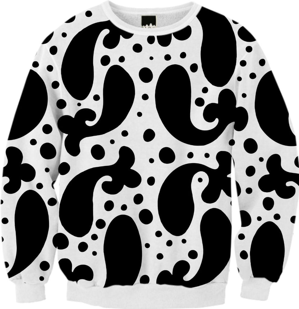 Paisley Fish Black White Print FALL SWEATSHIRT by Mina Miyaki