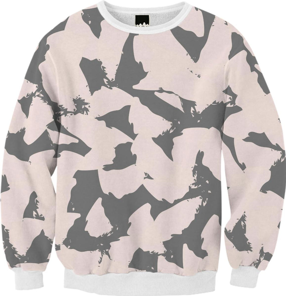Pastel Pink Bird Wings on Gray Fall Sweatshirt