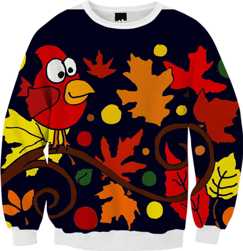 Red Cardinal Bird and Autumn Leaves Abstract Sweatshirt