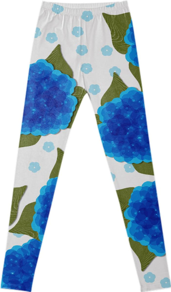 Blue Hydrangea Floral Print Summer Fashion Fancy Leggings