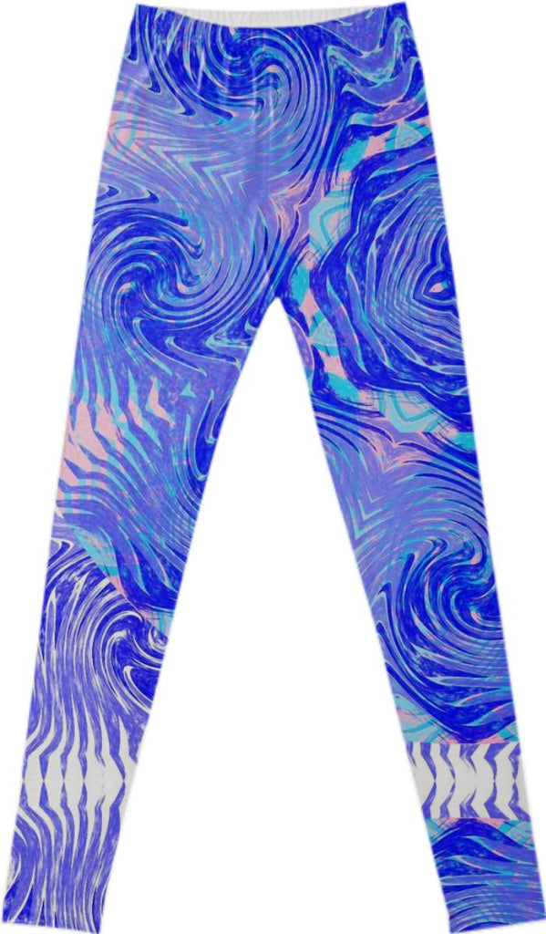 Blue Pink Abstract Ocean Waves Summer Fashion Fancy Leggings