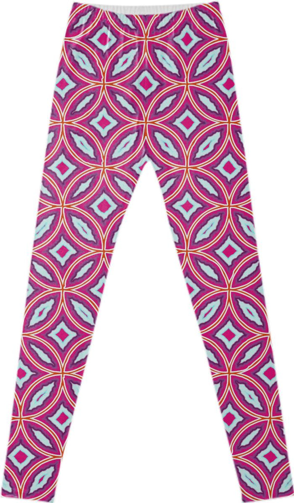 Chic Stylish Pink Purple Blue Mix Moroccan Tile Patterned Summer Fashion Leggings