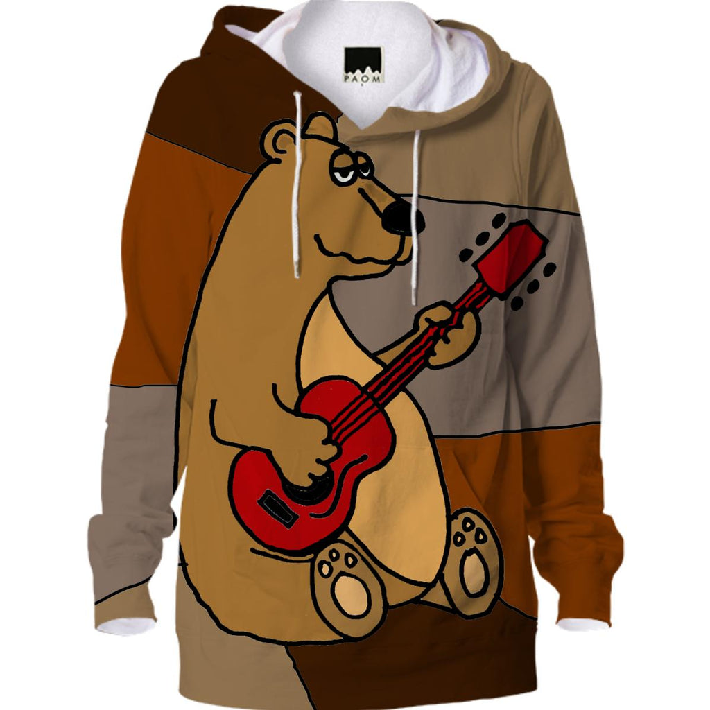 Funny Brown Bear Playing Red Guitar Hoodie