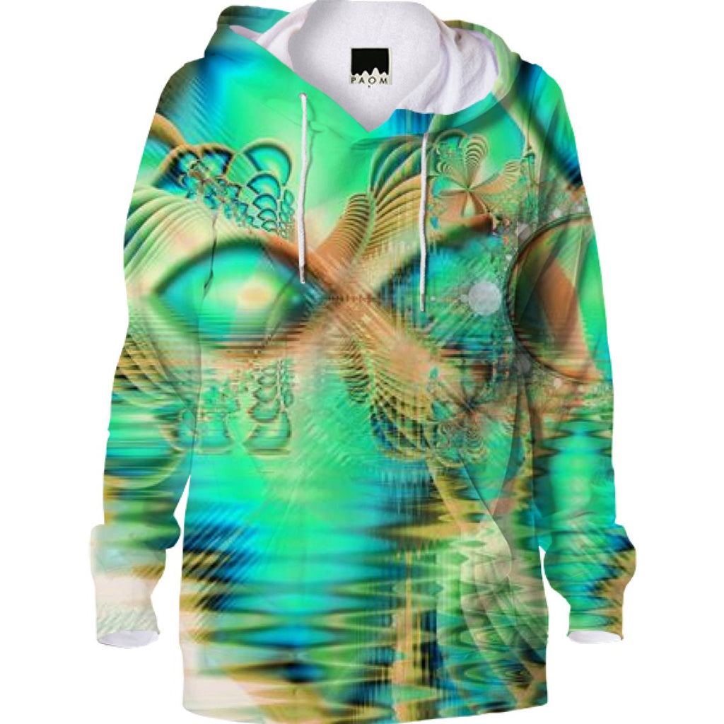 Golden Teal Peacock Abstract Fractal Copper Crystal