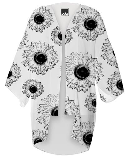 Black and White Sunflowers Kimono