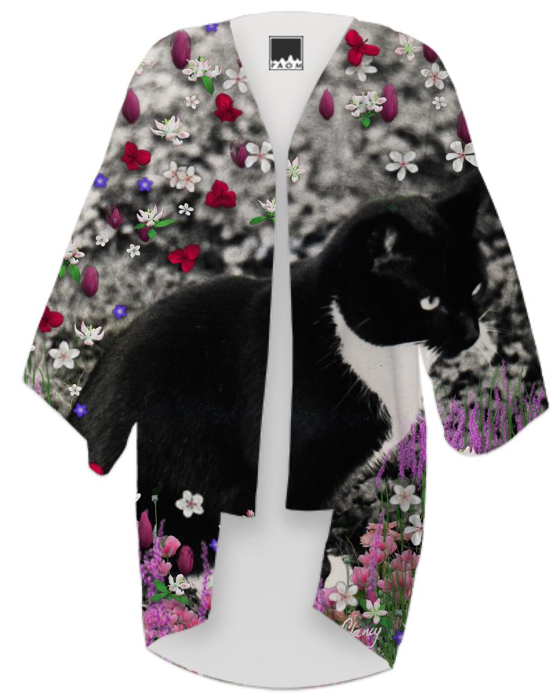 Freckles in Flowers II Black and White Tuxedo Kitty Cat