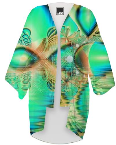 Golden Teal Peacock Abstract Fractal Copper Crystal