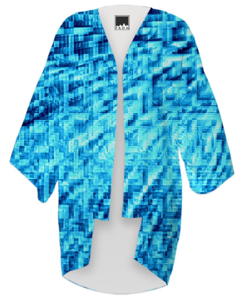 Turquoise Windy Pixels Kimono