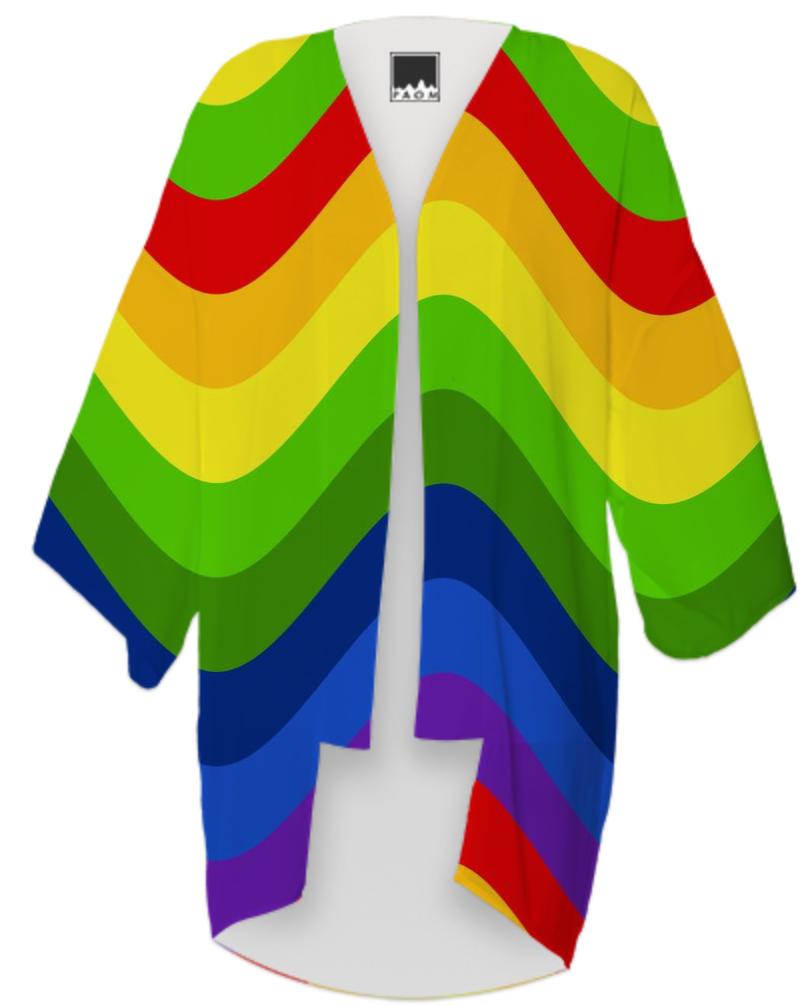 Wavy Rainbow Stripes Kimono
