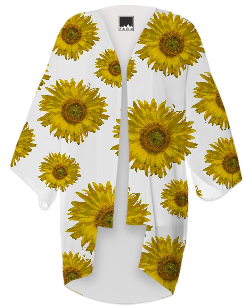 Yellow Scattered Sunflowers Kimono