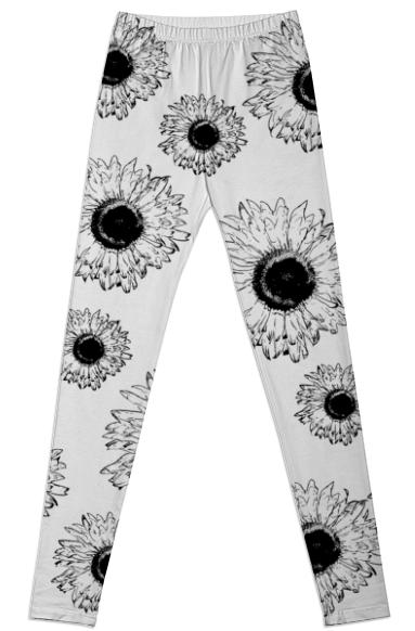 Black and White Sunflowers Leggings
