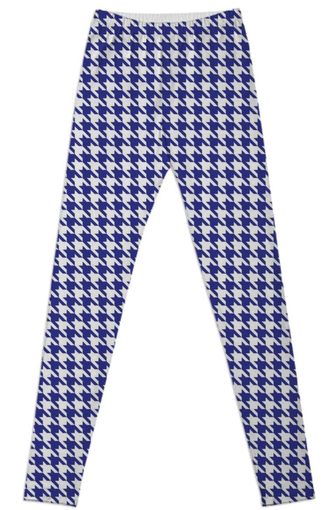 Blue and White Houndstooth Leggings