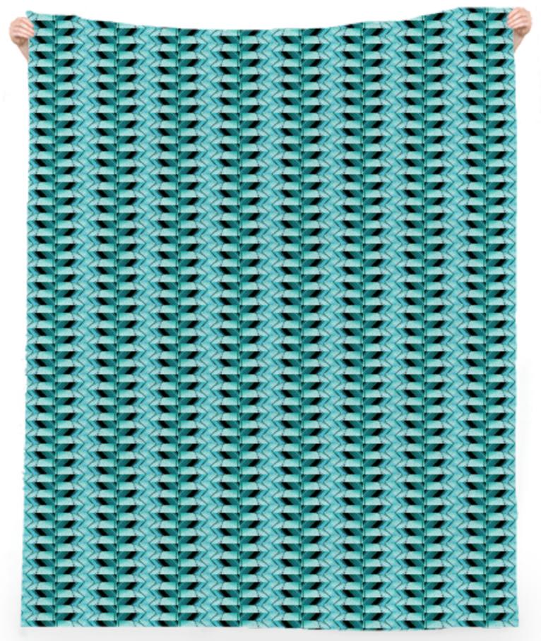 Aqua Teal and Black Chevron Zigzag Pattern Striped Linen Beach Towel