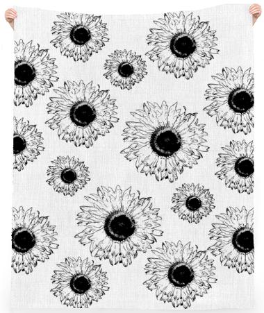 Black and White Sunflowers Linen Beach Towel