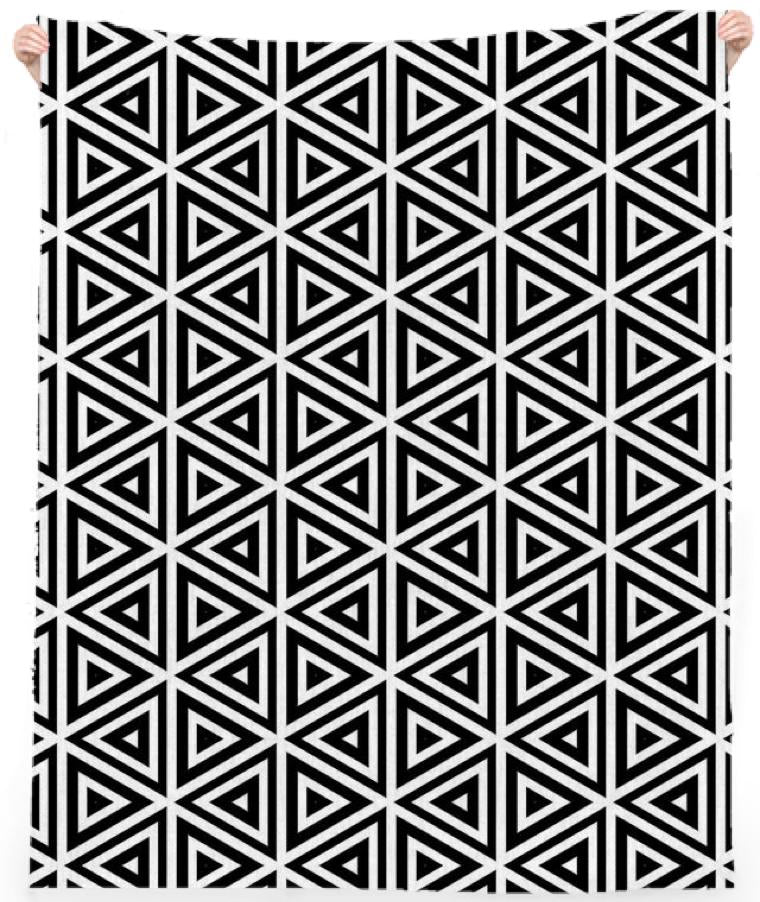 Black and White Triangles Pattern Beach Towel
