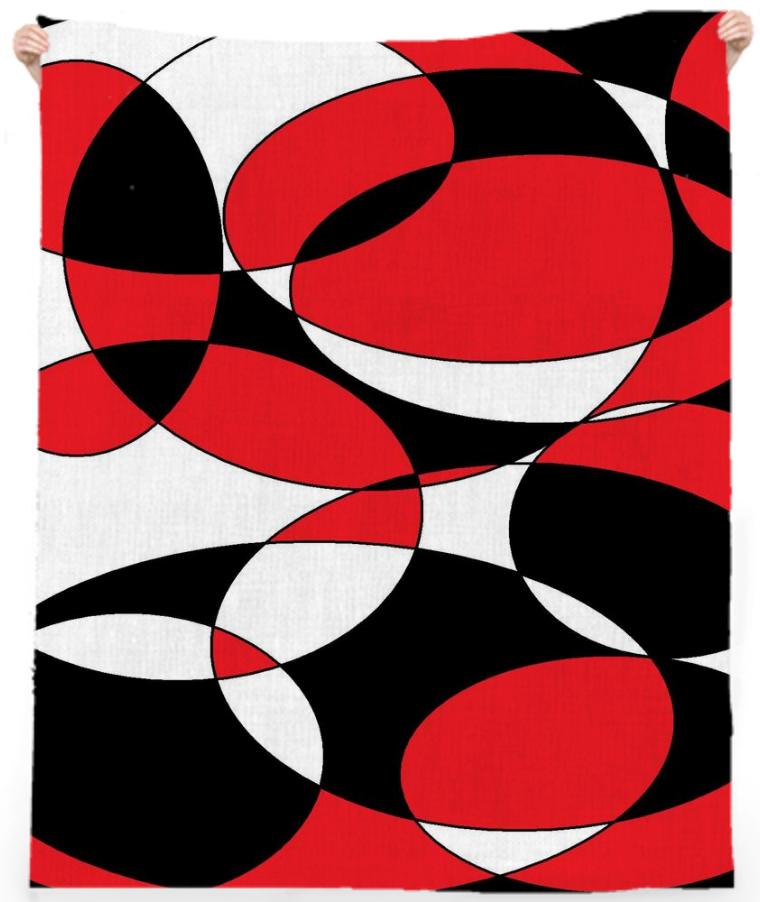 Black white and red elliptical beach towel