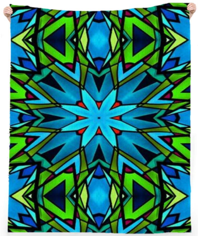 Blue and Green Stained Glass Beach Towel