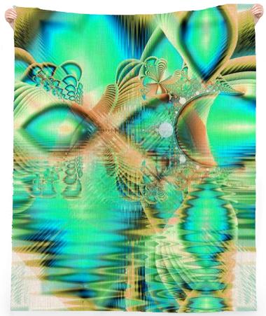 Golden Teal Peacock Abstract Fractal Copper Crystal